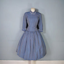Load image into Gallery viewer, 40s 50s BLUE CHECKED FULL SKIRTED GOVERNESS DRESS WITH LACE TRIM - S