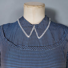 Load image into Gallery viewer, 40s 50s BLUE CHECKED FULL SKIRTED GOVERNESS DRESS WITH LACE TRIM - S