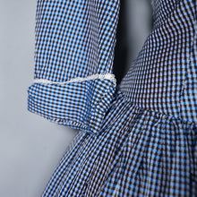 Load image into Gallery viewer, 40s 50s BLUE CHECKED FULL SKIRTED GOVERNESS DRESS WITH LACE TRIM - S