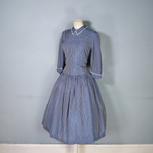 Load image into Gallery viewer, 40s 50s BLUE CHECKED FULL SKIRTED GOVERNESS DRESS WITH LACE TRIM - S