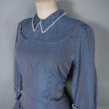 Load image into Gallery viewer, 40s 50s BLUE CHECKED FULL SKIRTED GOVERNESS DRESS WITH LACE TRIM - S