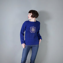 Load image into Gallery viewer, 50s THICK BLUE WOOL CHEERLEADER COLLEGE SPORTS JUMPER - M