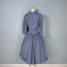 Load image into Gallery viewer, 40s 50s BLUE CHECKED FULL SKIRTED GOVERNESS DRESS WITH LACE TRIM - S