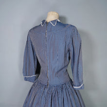 Load image into Gallery viewer, 40s 50s BLUE CHECKED FULL SKIRTED GOVERNESS DRESS WITH LACE TRIM - S