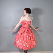 Load image into Gallery viewer, 50s HORROCKSES FASHIONS RED FLORAL FULL SKIRT COTTON SUN DRESS WITH SHAWL