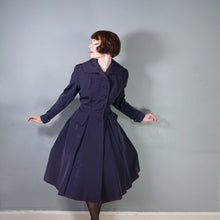 Load image into Gallery viewer, 50s VERNER VOGUE MIDNIGHT BLUE GROSGRAIN PRINCESS COAT - L