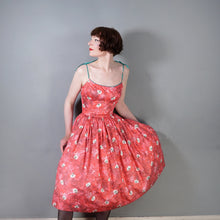 Load image into Gallery viewer, 50s HORROCKSES FASHIONS RED FLORAL FULL SKIRT COTTON SUN DRESS WITH SHAWL