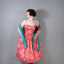 Load image into Gallery viewer, 50s HORROCKSES FASHIONS RED FLORAL FULL SKIRT COTTON SUN DRESS WITH SHAWL