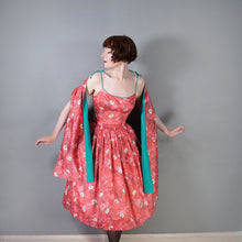 Load image into Gallery viewer, 50s HORROCKSES FASHIONS RED FLORAL FULL SKIRT COTTON SUN DRESS WITH SHAWL