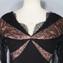 Load image into Gallery viewer, 50s &quot;LEANNE&quot; LONDON BLACK CREPE AND LACE COCKTAIL WIGGLE DRESS - S