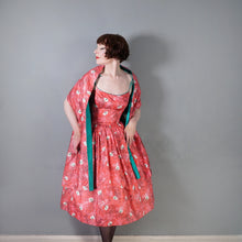 Load image into Gallery viewer, 50s HORROCKSES FASHIONS RED FLORAL FULL SKIRT COTTON SUN DRESS WITH SHAWL
