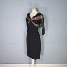 Load image into Gallery viewer, 50s &quot;LEANNE&quot; LONDON BLACK CREPE AND LACE COCKTAIL WIGGLE DRESS - S