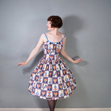 Load image into Gallery viewer, 50s "BRILKIE" NOVELTY FOLK PRINT SUN DRESS WITH HEARTS AND ROOSTERS - S