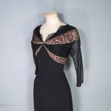 Load image into Gallery viewer, 50s &quot;LEANNE&quot; LONDON BLACK CREPE AND LACE COCKTAIL WIGGLE DRESS - S