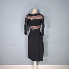 Load image into Gallery viewer, 50s &quot;LEANNE&quot; LONDON BLACK CREPE AND LACE COCKTAIL WIGGLE DRESS - S