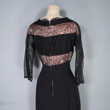 Load image into Gallery viewer, 50s &quot;LEANNE&quot; LONDON BLACK CREPE AND LACE COCKTAIL WIGGLE DRESS - S