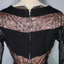 Load image into Gallery viewer, 50s &quot;LEANNE&quot; LONDON BLACK CREPE AND LACE COCKTAIL WIGGLE DRESS - S