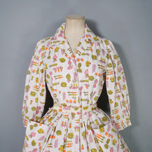 Load image into Gallery viewer, 50s 60s ADELE FASHIONS VEGETABLE NOVELTY PRINT SHIRT DRESS - S