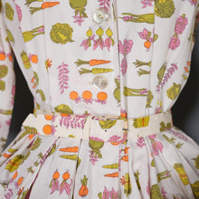 Load image into Gallery viewer, 50s 60s ADELE FASHIONS VEGETABLE NOVELTY PRINT SHIRT DRESS - S