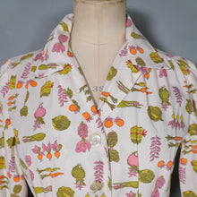 Load image into Gallery viewer, 50s 60s ADELE FASHIONS VEGETABLE NOVELTY PRINT SHIRT DRESS - S