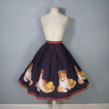 Load image into Gallery viewer, 50s BLACK NOVELTY DOG AND HAT BORDER PRINT FULL COTTON SKIRT - 26"
