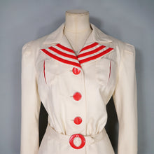 Load image into Gallery viewer, 40s STYLE TAILOR MADE CREAM AND RED NAUTICAL SUIT JACKET WITH BELT - M-L