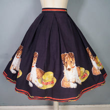 Load image into Gallery viewer, 50s BLACK NOVELTY DOG AND HAT BORDER PRINT FULL COTTON SKIRT - 26"