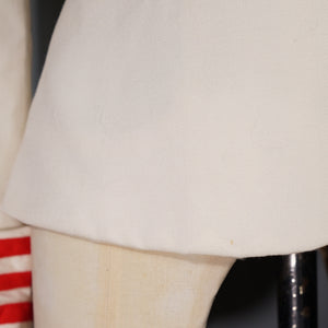 40s STYLE TAILOR MADE CREAM AND RED NAUTICAL SUIT JACKET WITH BELT - M-L
