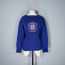 Load image into Gallery viewer, 50s THICK BLUE WOOL CHEERLEADER COLLEGE SPORTS JUMPER - M