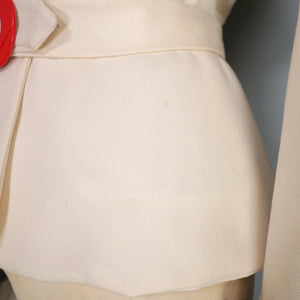 40s STYLE TAILOR MADE CREAM AND RED NAUTICAL SUIT JACKET WITH BELT - M-L