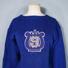 Load image into Gallery viewer, 50s THICK BLUE WOOL CHEERLEADER COLLEGE SPORTS JUMPER - M