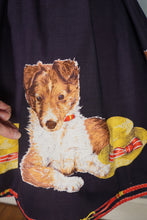 Load image into Gallery viewer, 50s BLACK NOVELTY DOG AND HAT BORDER PRINT FULL COTTON SKIRT - 26"