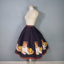 Load image into Gallery viewer, 50s BLACK NOVELTY DOG AND HAT BORDER PRINT FULL COTTON SKIRT - 26"