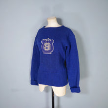 Load image into Gallery viewer, 50s THICK BLUE WOOL CHEERLEADER COLLEGE SPORTS JUMPER - M