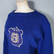 Load image into Gallery viewer, 50s THICK BLUE WOOL CHEERLEADER COLLEGE SPORTS JUMPER - M