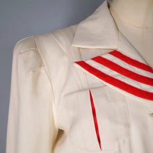 Load image into Gallery viewer, 40s STYLE TAILOR MADE CREAM AND RED NAUTICAL SUIT JACKET WITH BELT - M-L