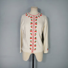 Load image into Gallery viewer, 60s SOFT WHITE WOOL WITH 3D CHERRY PATTERN CARDIGAN - M