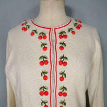 Load image into Gallery viewer, 60s SOFT WHITE WOOL WITH 3D CHERRY PATTERN CARDIGAN - M