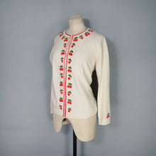Load image into Gallery viewer, 60s SOFT WHITE WOOL WITH 3D CHERRY PATTERN CARDIGAN - M
