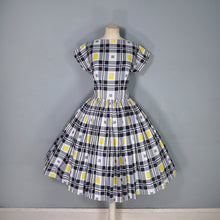 Load image into Gallery viewer, HANDMADE 50s / 60s YELLOW AND BLACK CHECK FULL SKIRTED DRESS - S
