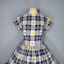 Load image into Gallery viewer, HANDMADE 50s / 60s YELLOW AND BLACK CHECK FULL SKIRTED DRESS - S