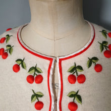 Load image into Gallery viewer, 60s SOFT WHITE WOOL WITH 3D CHERRY PATTERN CARDIGAN - M