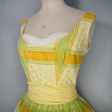 Load image into Gallery viewer, 50s 60s BRIGHT YELLOW AND LIME GREEN CHECK PRINT DRESS - XS-S