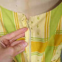 Load image into Gallery viewer, 50s 60s BRIGHT YELLOW AND LIME GREEN CHECK PRINT DRESS - XS-S