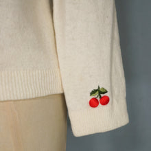 Load image into Gallery viewer, 60s SOFT WHITE WOOL WITH 3D CHERRY PATTERN CARDIGAN - M