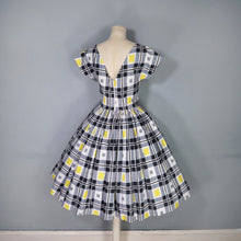 Load image into Gallery viewer, HANDMADE 50s / 60s YELLOW AND BLACK CHECK FULL SKIRTED DRESS - S