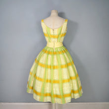 Load image into Gallery viewer, 50s 60s BRIGHT YELLOW AND LIME GREEN CHECK PRINT DRESS - XS-S