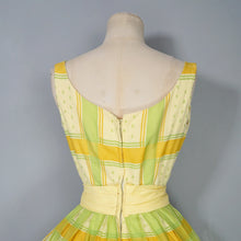 Load image into Gallery viewer, 50s 60s BRIGHT YELLOW AND LIME GREEN CHECK PRINT DRESS - XS-S
