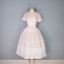 Load image into Gallery viewer, 50s PALEST BALLET PINK SEMI-SHEER EMBROIDERED CUT WORK FULL SKIRTED DRESS - XS-S