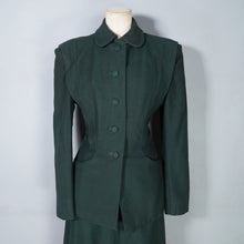 Load image into Gallery viewer, 40s DARK FOREST GREEN STRONG SHOULDERED FITTED SKIRT SUIT - S